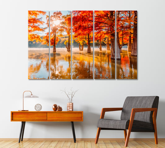 Cypress Trees in Lake Wall Art-Canvas Print-CetArt-1 Panel-24x16 inches-CetArt