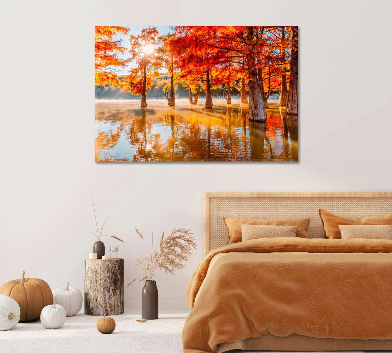 Cypress Trees in Lake Wall Art-Canvas Print-CetArt-1 Panel-24x16 inches-CetArt