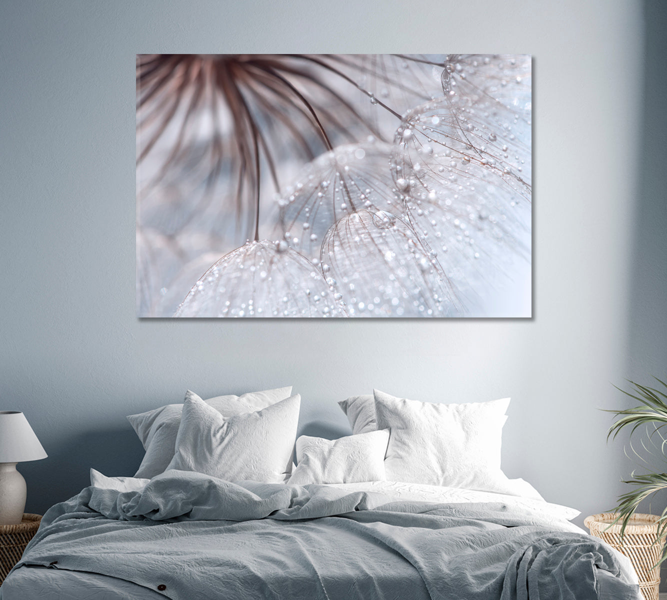 Dandelion with Drops Modern Wall Art-Canvas Print-CetArt-1 Panel-24x16 inches-CetArt