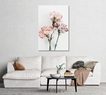 Delicate Carnation Flowers Canvas Art Stretched-Canvas Print-CetArt-1 panel-16x24 inches-CetArt