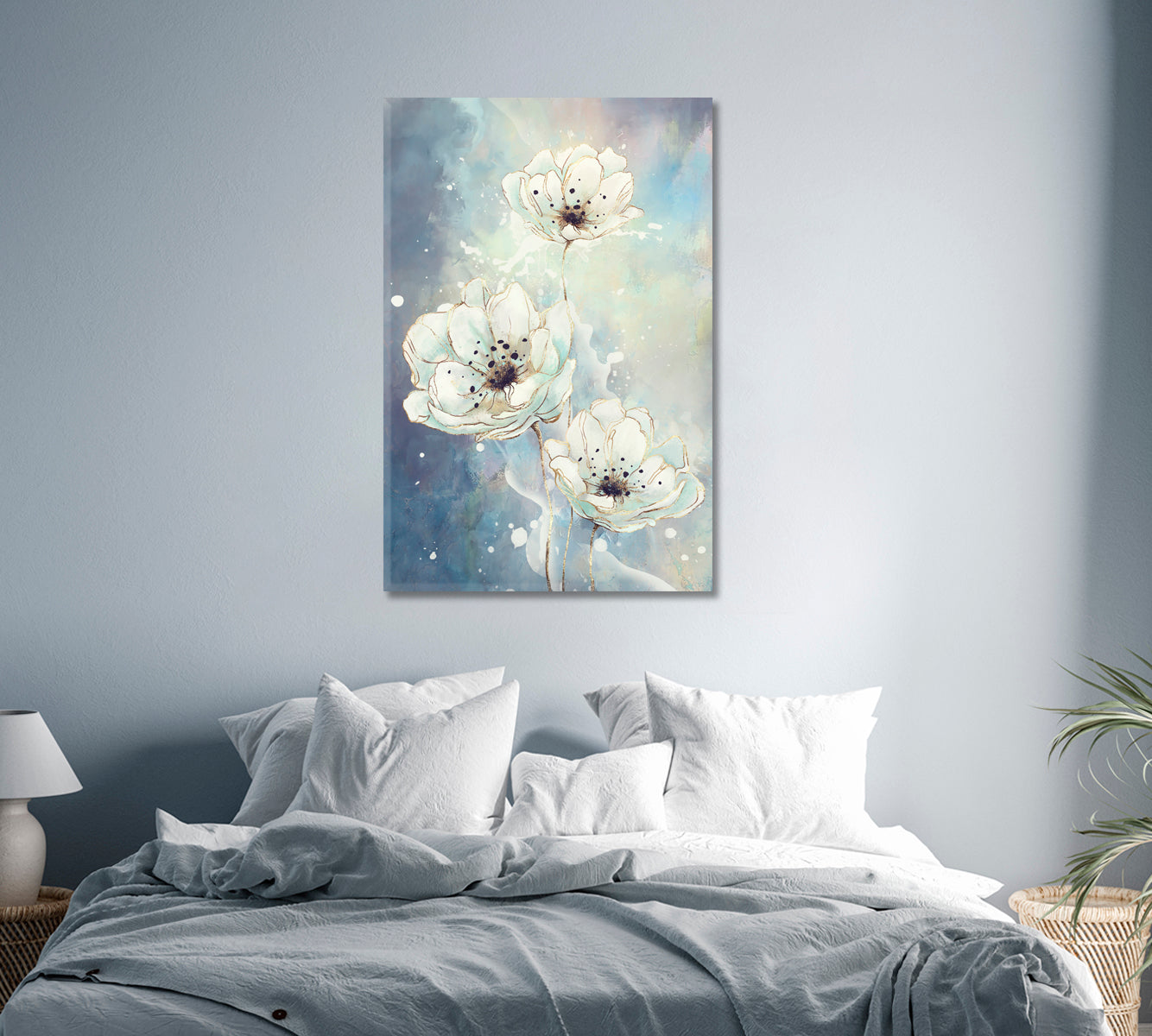 Tender White Flowers Canvas Art Decor-Canvas Print-CetArt-1 panel-16x24 inches-CetArt