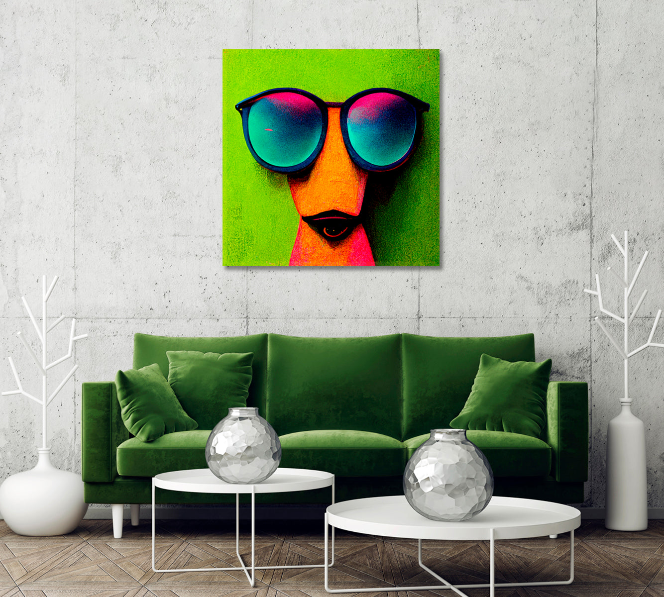 Hipster Dog in Sunglasses Modern Art-Canvas Print-CetArt-1 panel-12x12 inches-CetArt