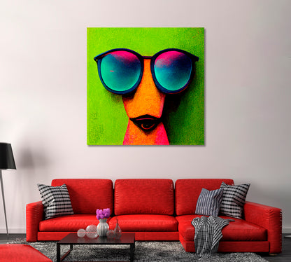 Hipster Dog in Sunglasses Modern Art-Canvas Print-CetArt-1 panel-12x12 inches-CetArt