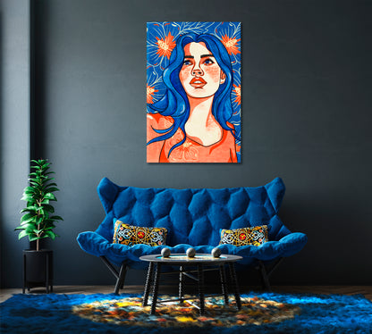 Flower Women Portrait Wall Art-Canvas Print-CetArt-1 panel-16x24 inches-CetArt