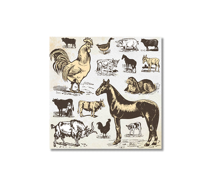 Farmhouse Animals Canvas Wall Art-Canvas Print-CetArt-1 panel-12x12 inches-CetArt