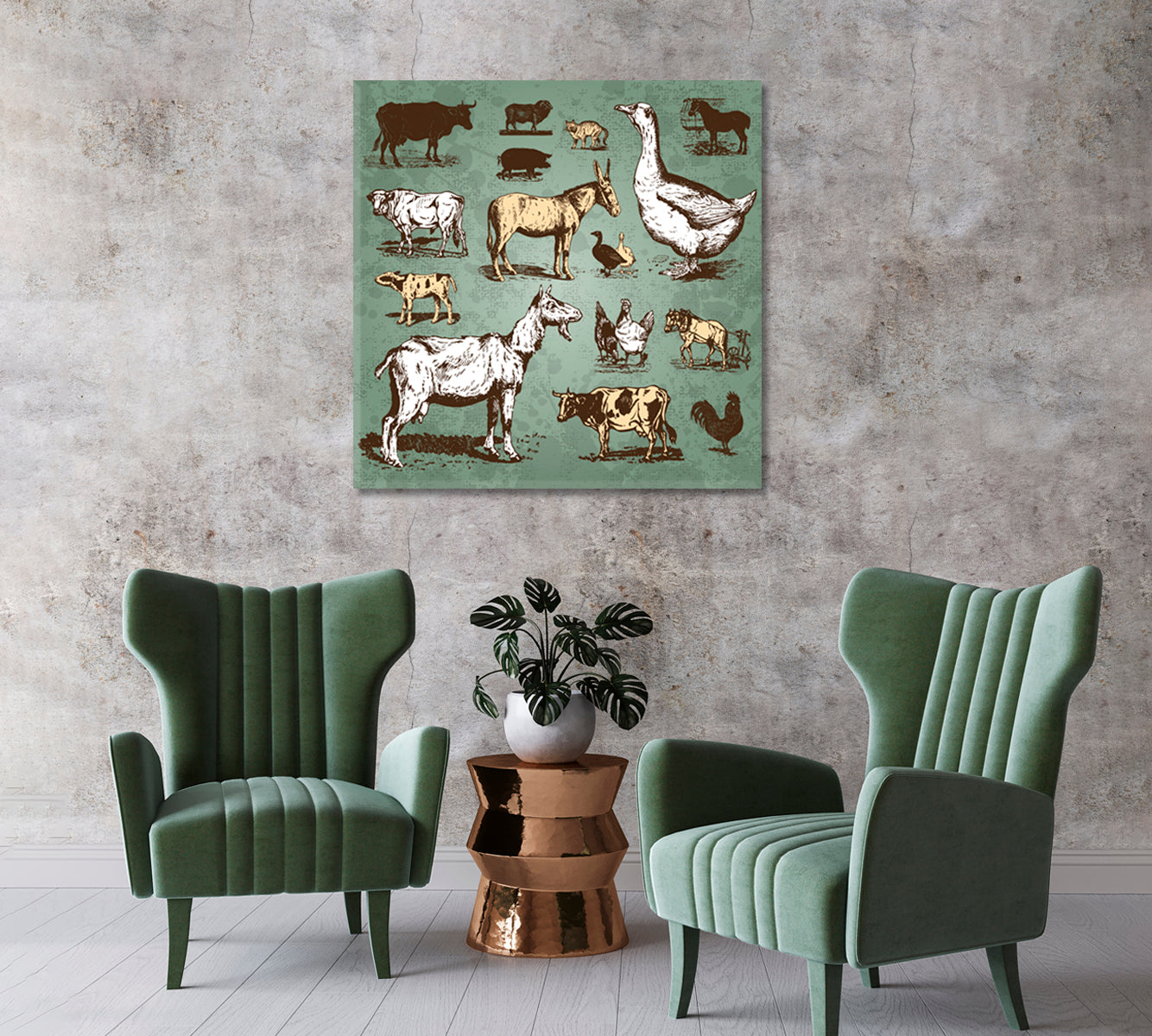 Farmhouse Animals Wall Art Home Decor-Canvas Print-CetArt-1 panel-12x12 inches-CetArt