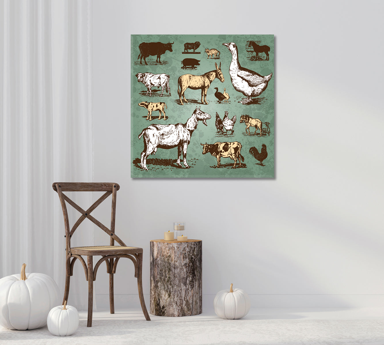 Farmhouse Animals Wall Art Home Decor-Canvas Print-CetArt-1 panel-12x12 inches-CetArt