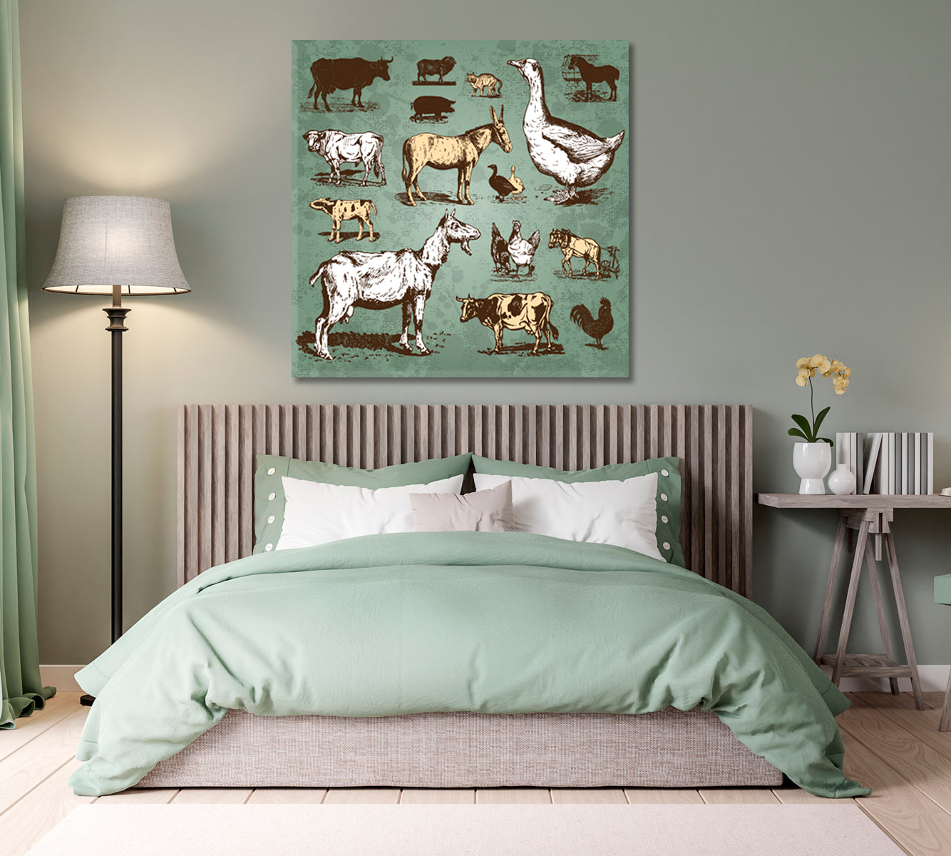 Farmhouse Animals Wall Art Home Decor-Canvas Print-CetArt-1 panel-12x12 inches-CetArt