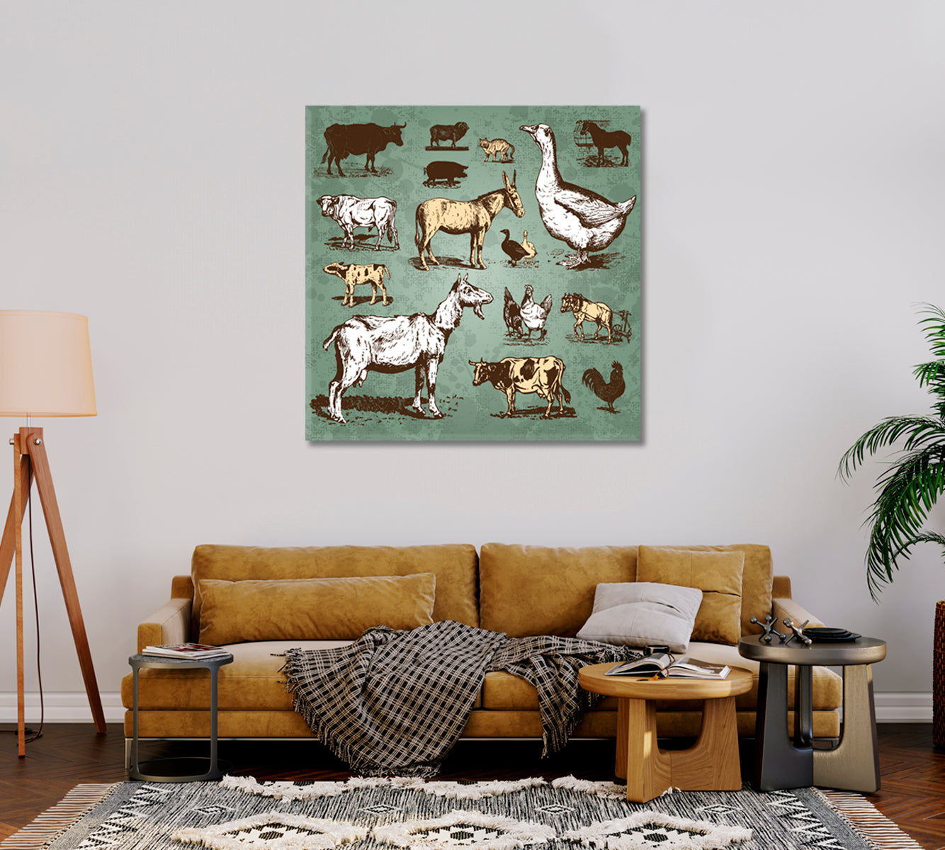 Farmhouse Animals Wall Art Home Decor-Canvas Print-CetArt-1 panel-12x12 inches-CetArt