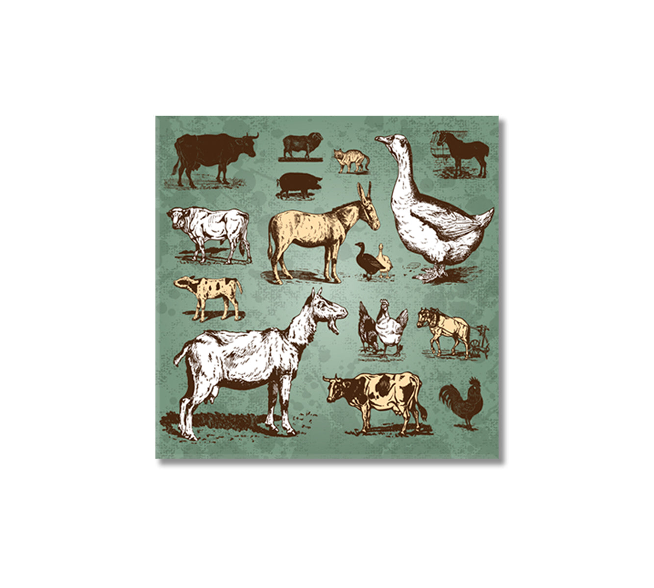 Farmhouse Animals Wall Art Home Decor-Canvas Print-CetArt-1 panel-12x12 inches-CetArt