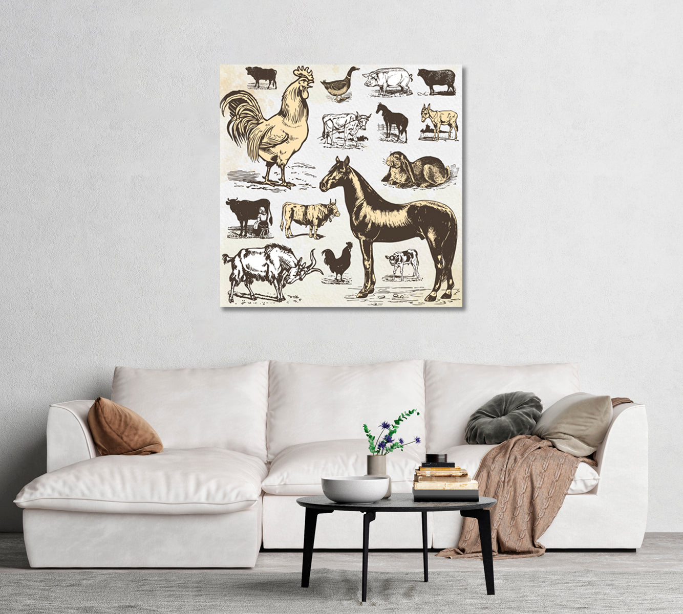 Farmhouse Animals Canvas Wall Art-Canvas Print-CetArt-1 panel-12x12 inches-CetArt