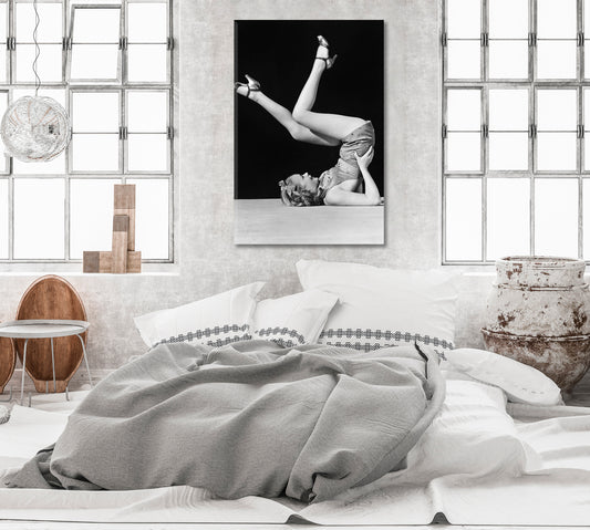 Woman Gymnast Black And White Print-Canvas Print-CetArt-1 panel-16x24 inches-CetArt