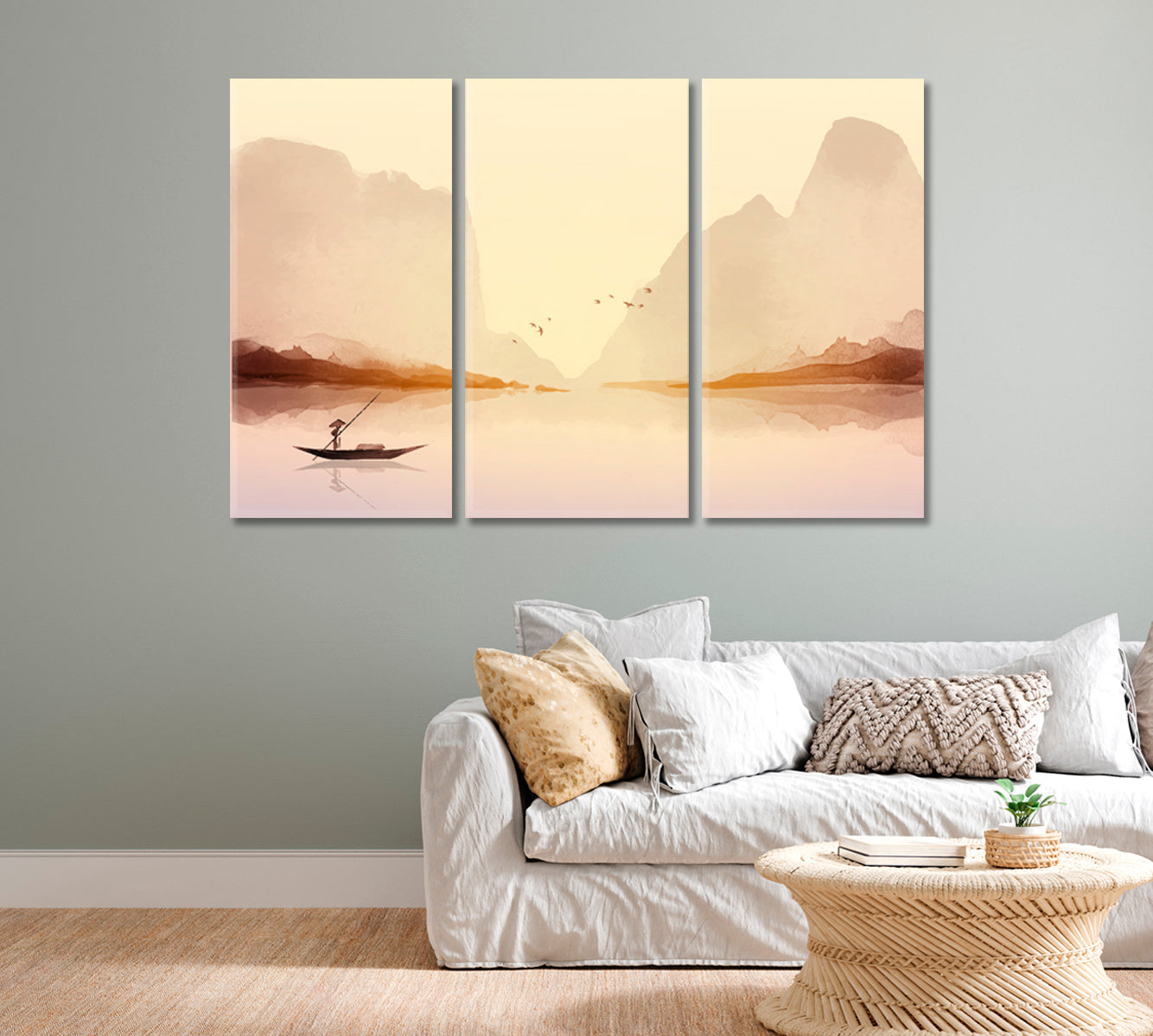 Fisherman in Boat Canvas Wall Art-Canvas Print-CetArt-1 Panel-24x16 inches-CetArt