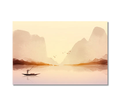 Fisherman in Boat Canvas Wall Art-Canvas Print-CetArt-1 Panel-24x16 inches-CetArt