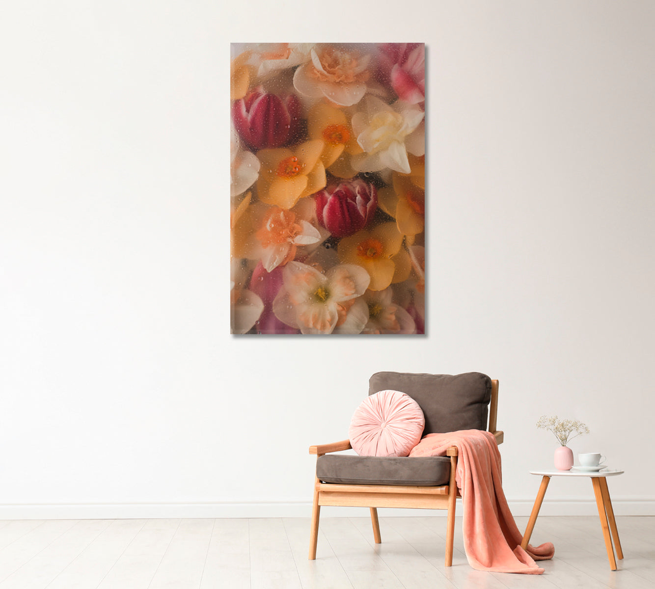 Flowers Under Wet Glass Wall Art-Canvas Print-CetArt-1 panel-16x24 inches-CetArt