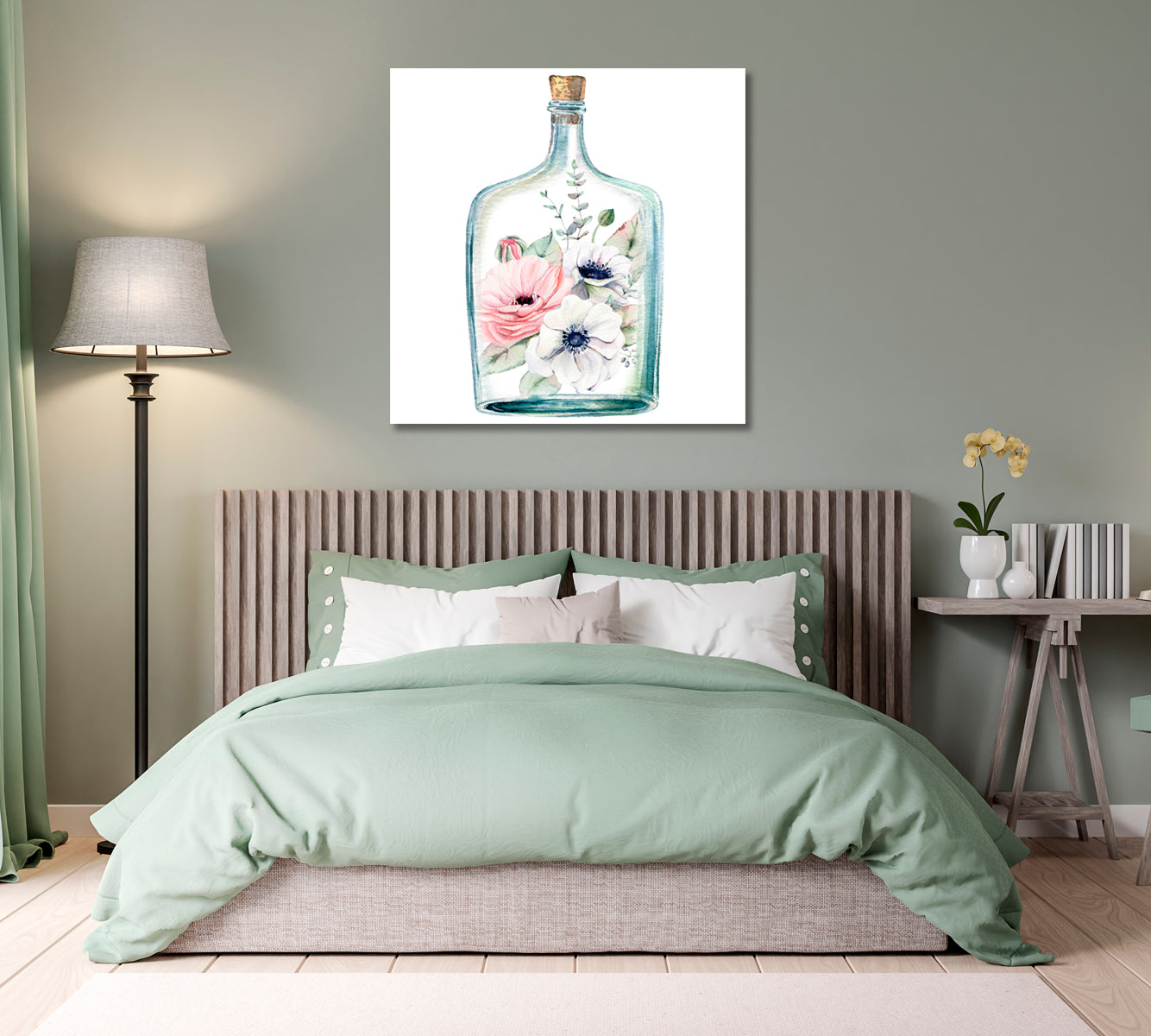 Flowers in Bottle Print Canvas Art-Canvas Print-CetArt-1 panel-12x12 inches-CetArt