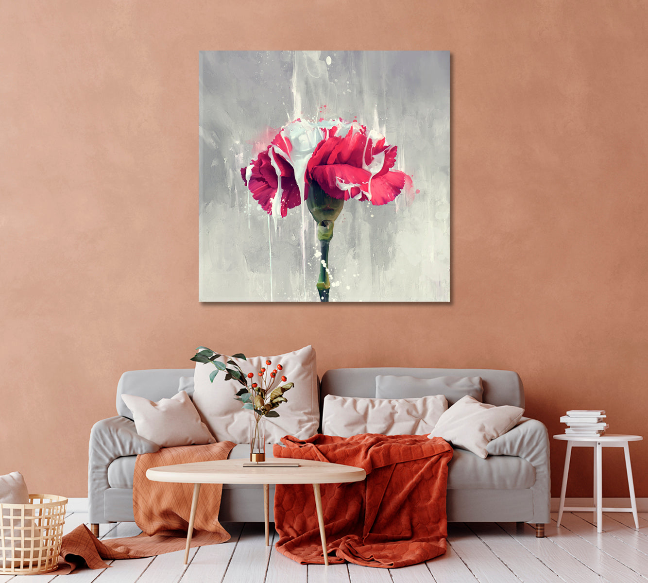 Red Carnation Flower Canvas Wall Art-Canvas Print-CetArt-1 panel-12x12 inches-CetArt