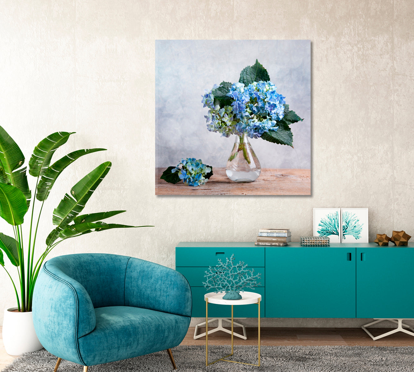 Hortensia Flowers Still Life Canvas Print-Canvas Print-CetArt-1 panel-12x12 inches-CetArt