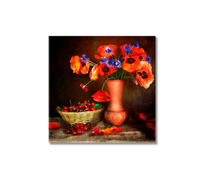 Red Poppies Still Life Art Print-Canvas Print-CetArt-1 panel-12x12 inches-CetArt