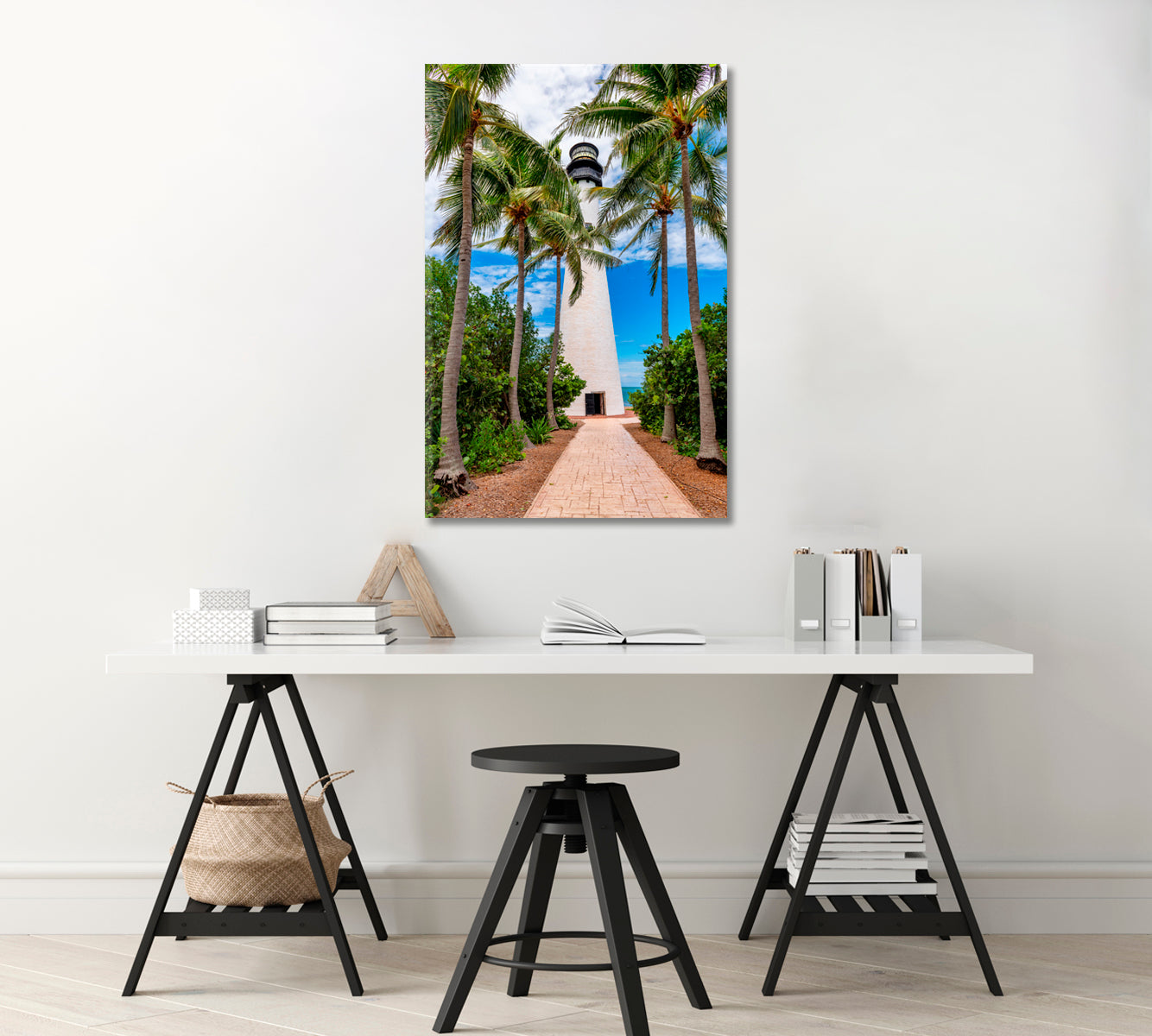 Florida Lighthouse with Palm Wall Art-Canvas Print-CetArt-1 panel-16x24 inches-CetArt