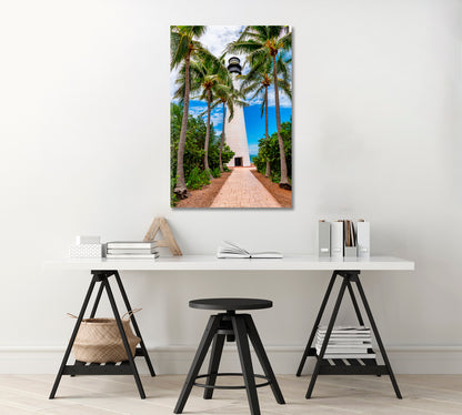 Florida Lighthouse with Palm Wall Art-Canvas Print-CetArt-1 panel-16x24 inches-CetArt