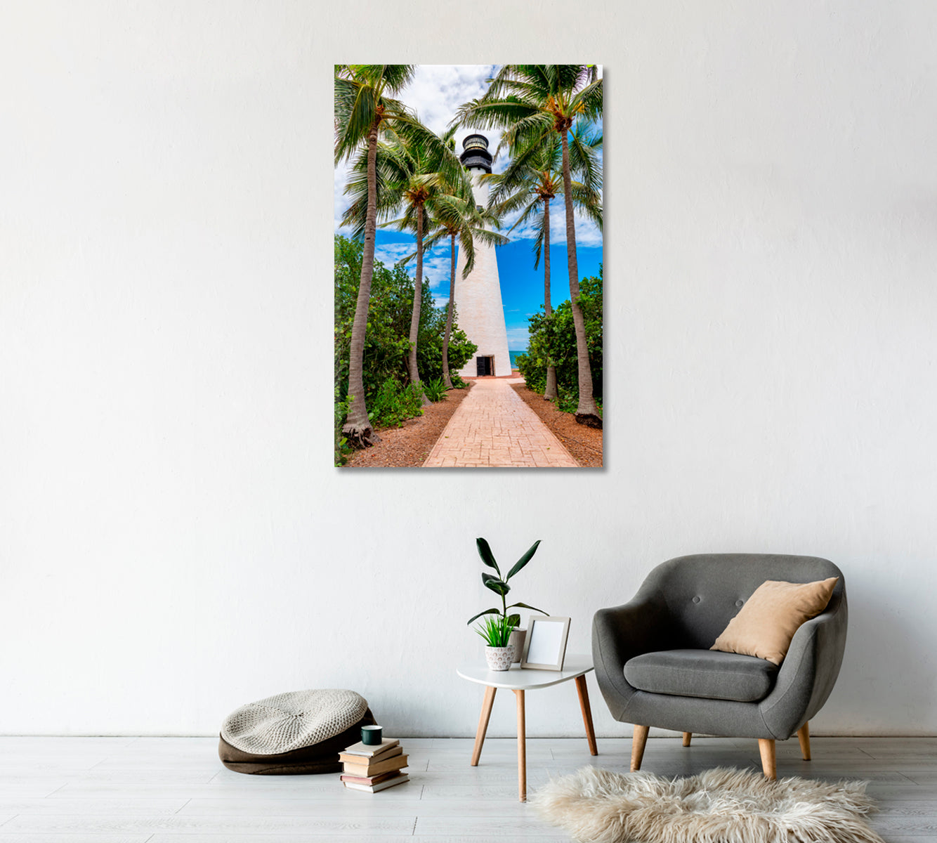 Florida Lighthouse with Palm Wall Art-Canvas Print-CetArt-1 panel-16x24 inches-CetArt