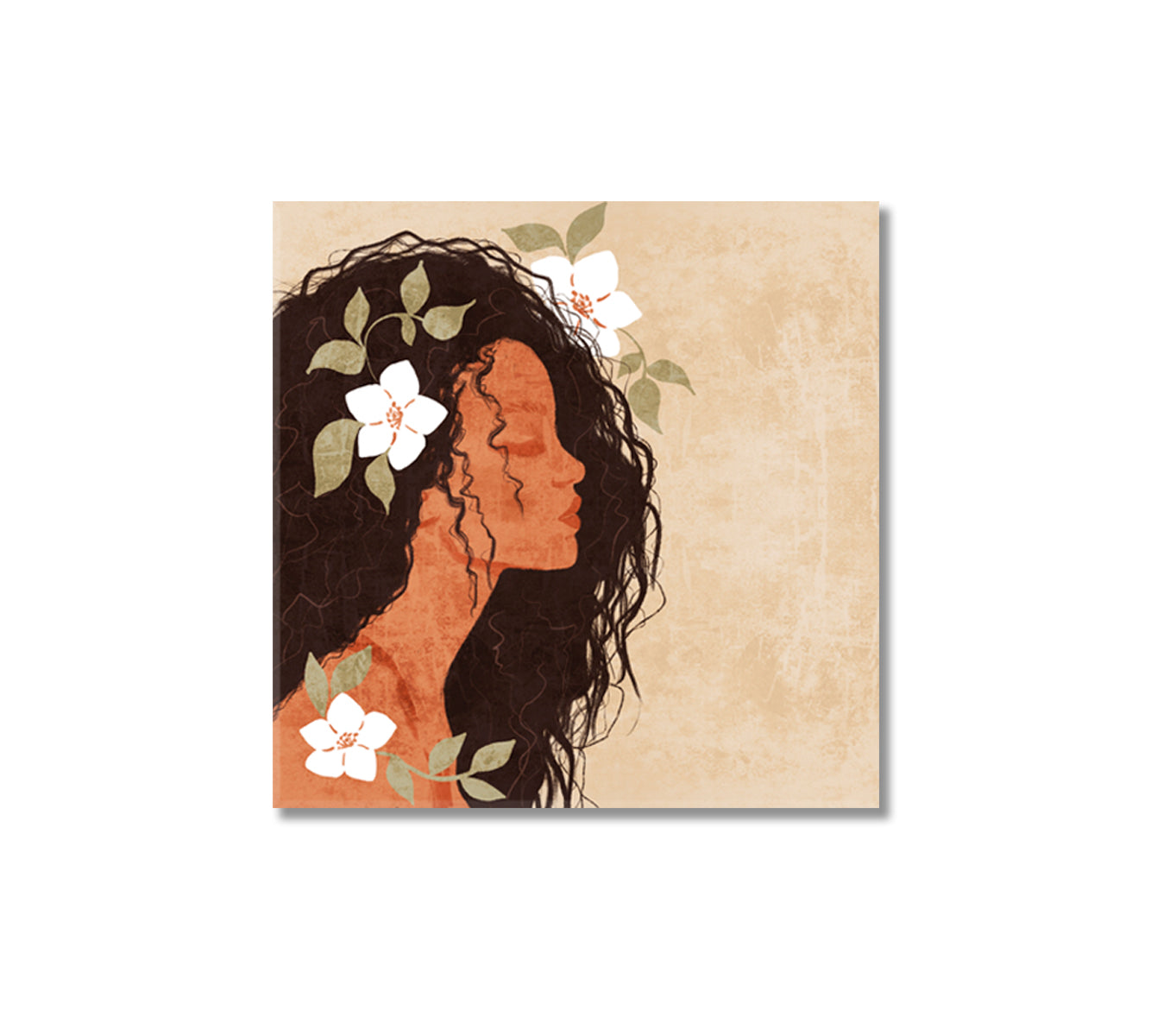 Girl in White Flowers Canvas Wall Art-Canvas Print-CetArt-1 panel-12x12 inches-CetArt