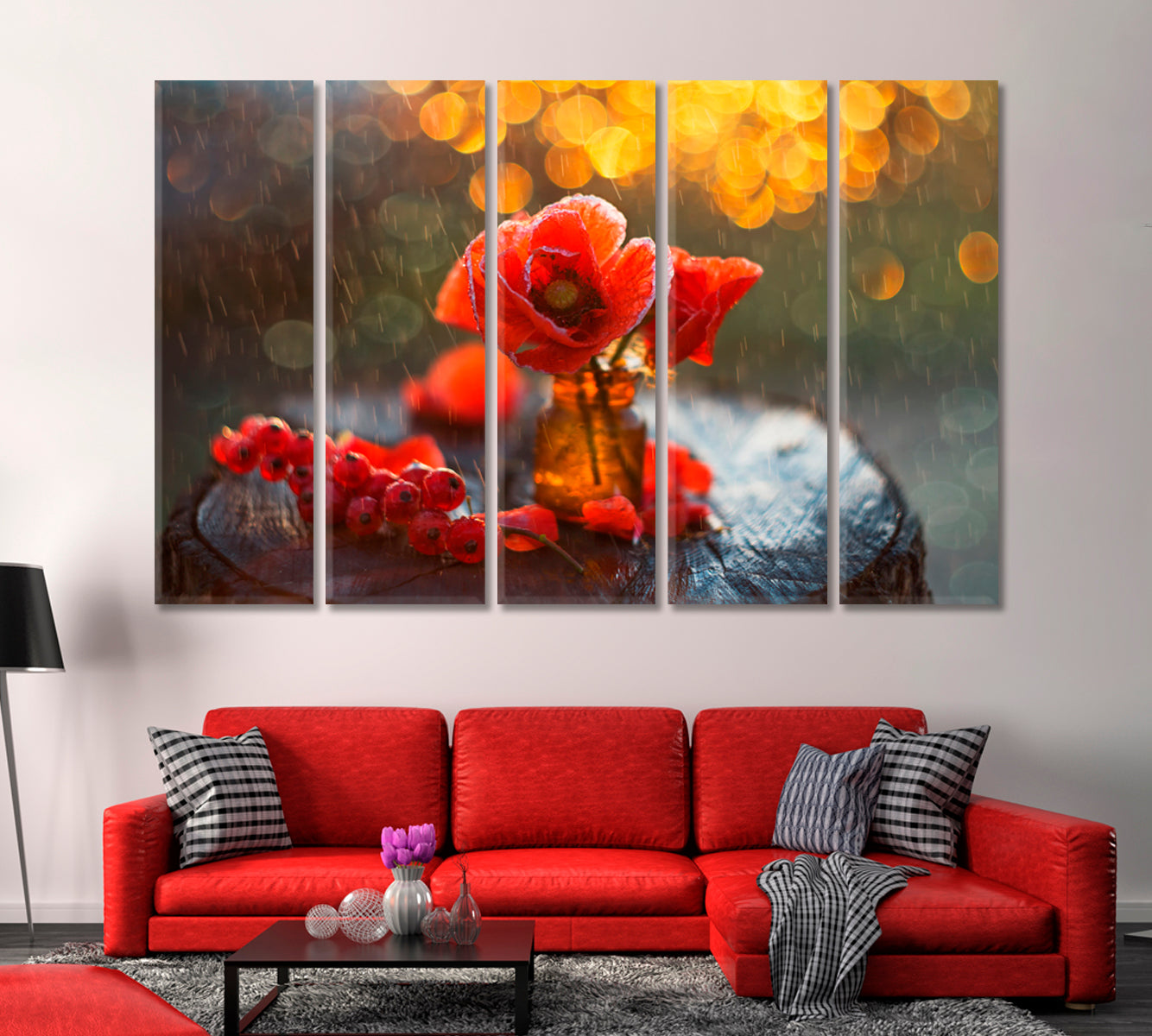 Poppies and Currants Wall Art Decor-Canvas Print-CetArt-1 Panel-24x16 inches-CetArt