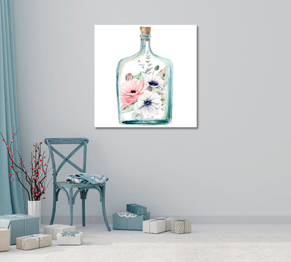 Flowers in Bottle Print Canvas Art-Canvas Print-CetArt-1 panel-12x12 inches-CetArt