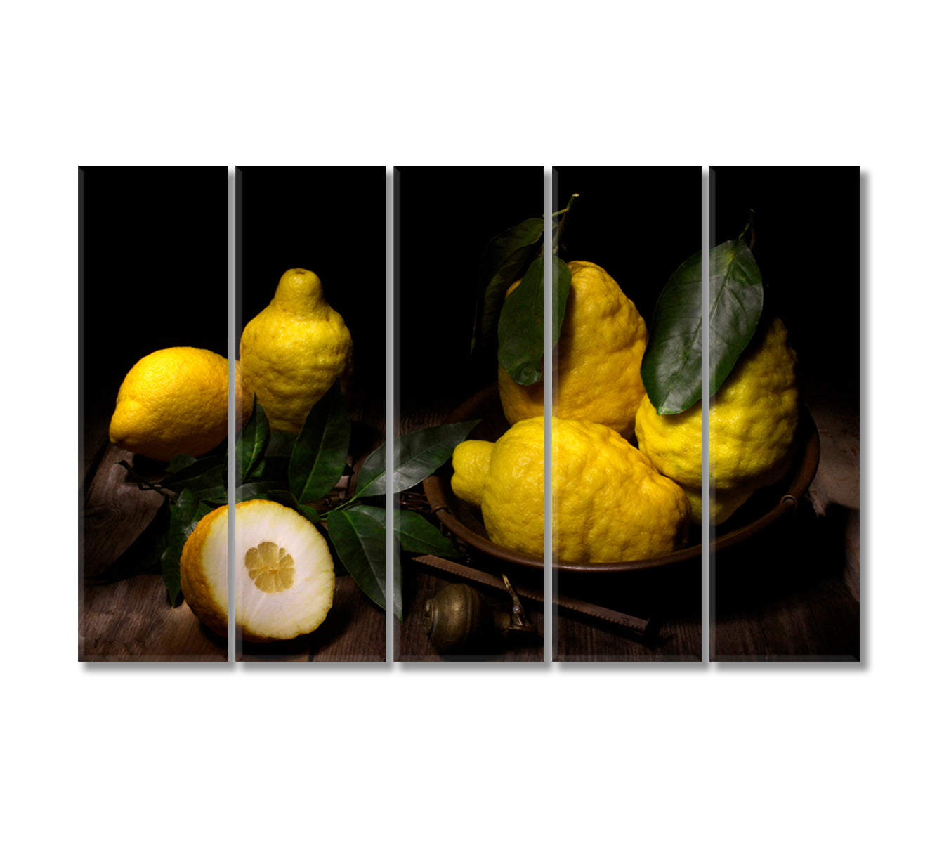 Lemons Still Life Home Wall Art-Canvas Print-CetArt-5 Panels-36x24 inches-CetArt