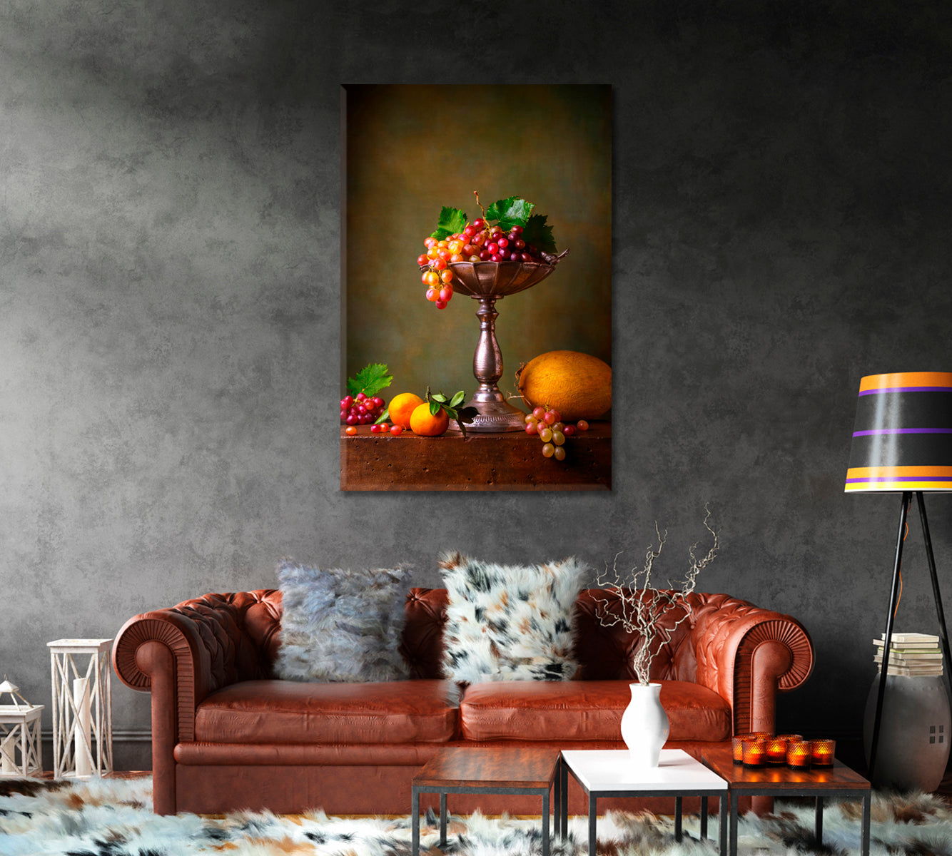 Grapes Still Life Wall Art Decor-Canvas Print-CetArt-1 panel-16x24 inches-CetArt