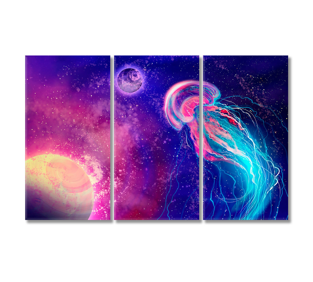 Space Jellyfish Modern Wall Art-Canvas Print-CetArt-3 Panels-36x24 inches-CetArt