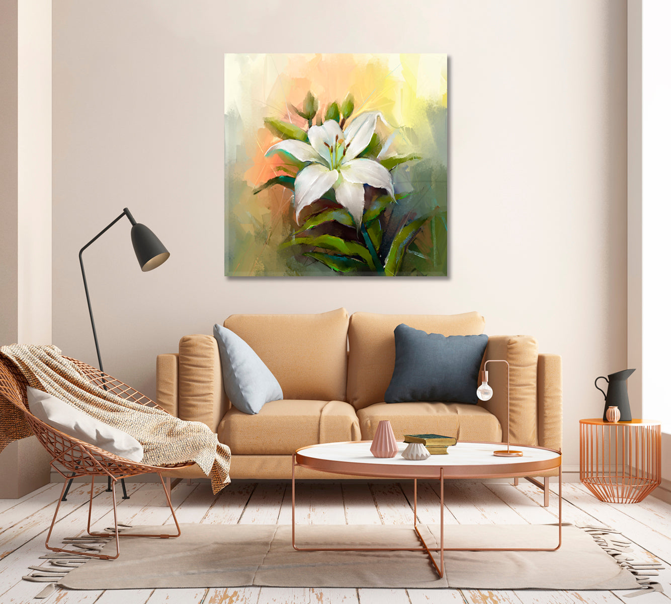 Lily Flower Still Life Giclee Print-Canvas Print-CetArt-1 panel-12x12 inches-CetArt