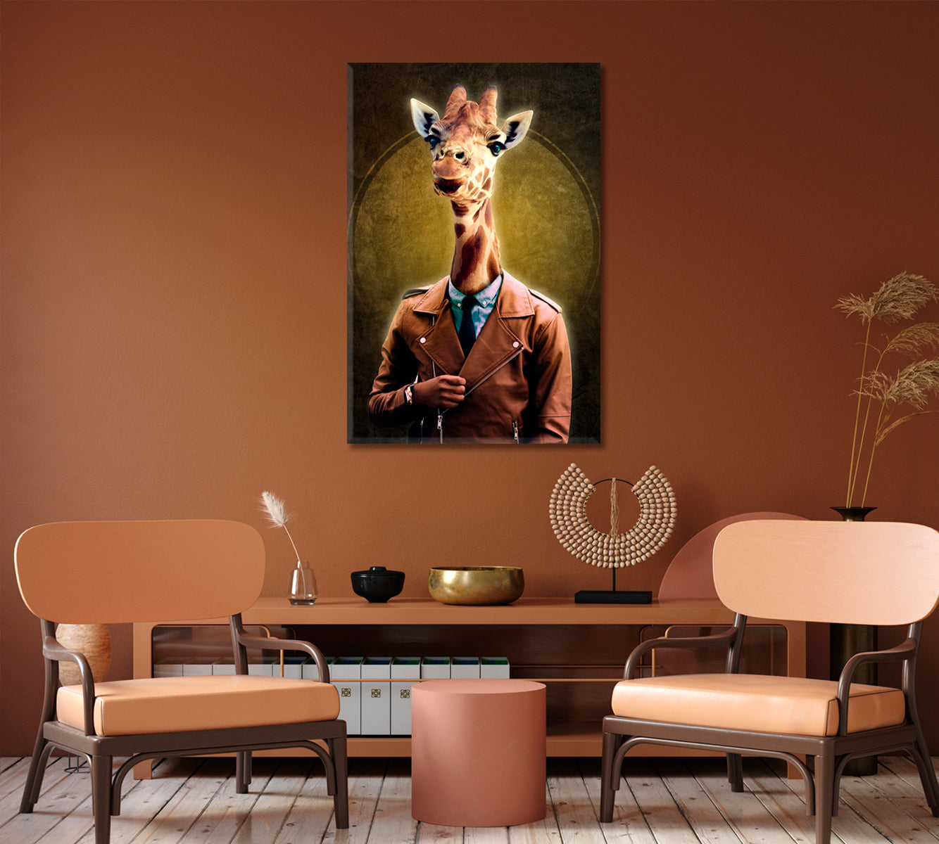 Giraffe in Jacket Office Canvas Print-Canvas Print-CetArt-1 panel-16x24 inches-CetArt