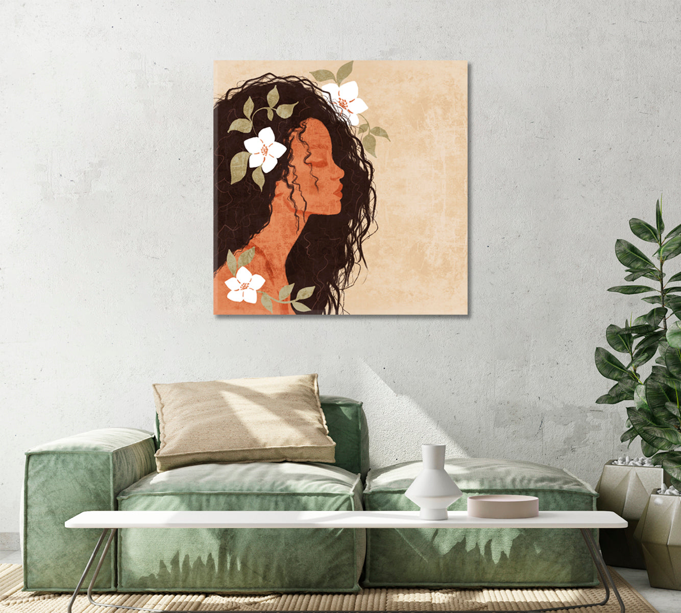 Girl in White Flowers Canvas Wall Art-Canvas Print-CetArt-1 panel-12x12 inches-CetArt