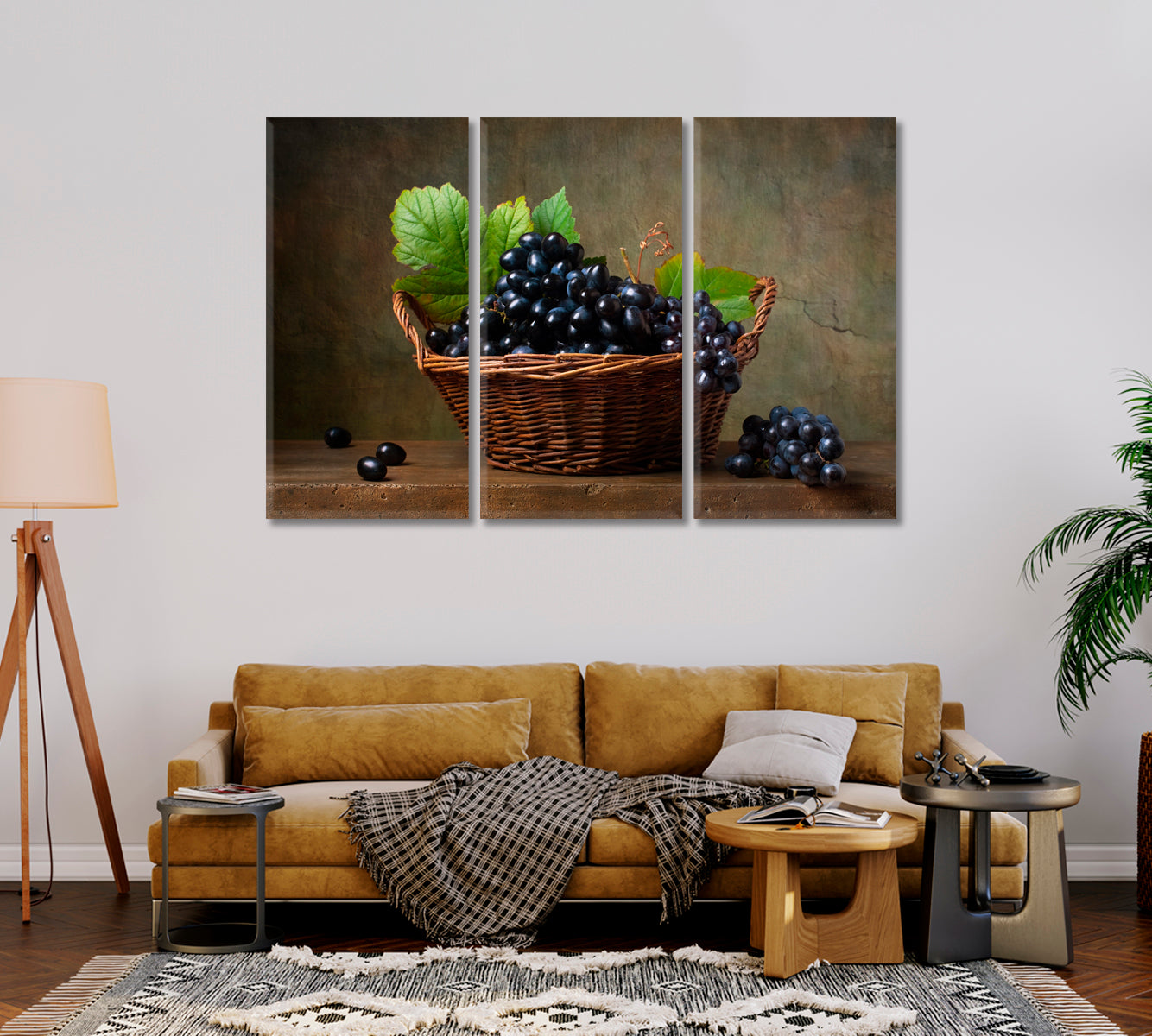 Grapes Still Life Canvas Wall Art-Canvas Print-CetArt-1 Panel-24x16 inches-CetArt