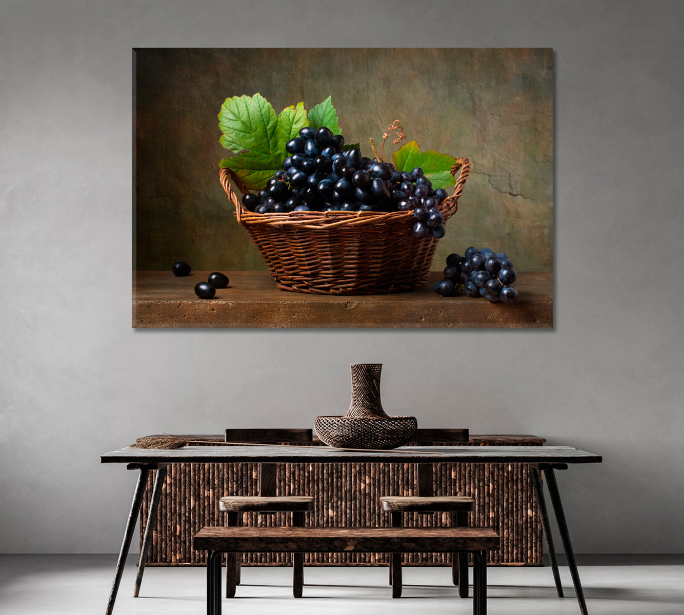 Grapes Still Life Canvas Wall Art-Canvas Print-CetArt-1 Panel-24x16 inches-CetArt