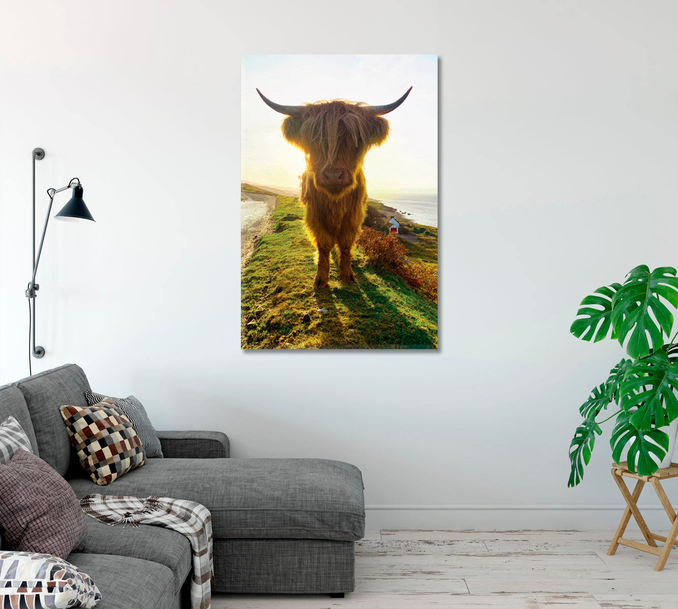 Highland Cow at Sunset Home Wall Art-Canvas Print-CetArt-1 panel-16x24 inches-CetArt