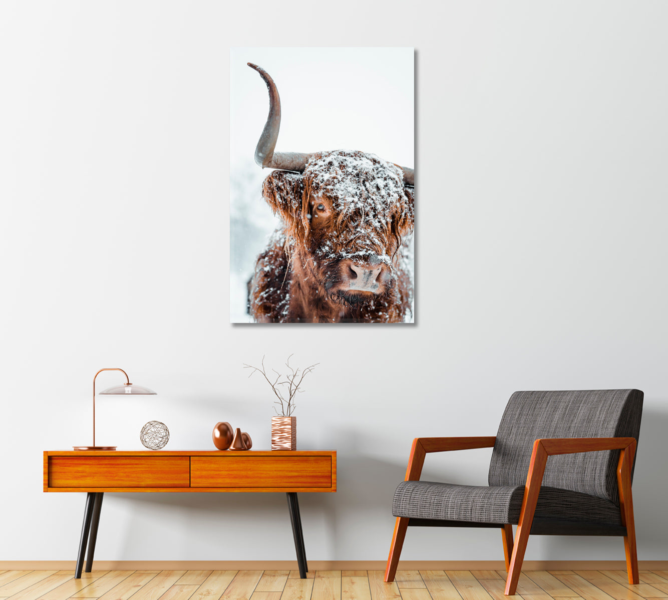 Highland Cow Covered With Snow Art Canvas-Canvas Print-CetArt-1 panel-16x24 inches-CetArt