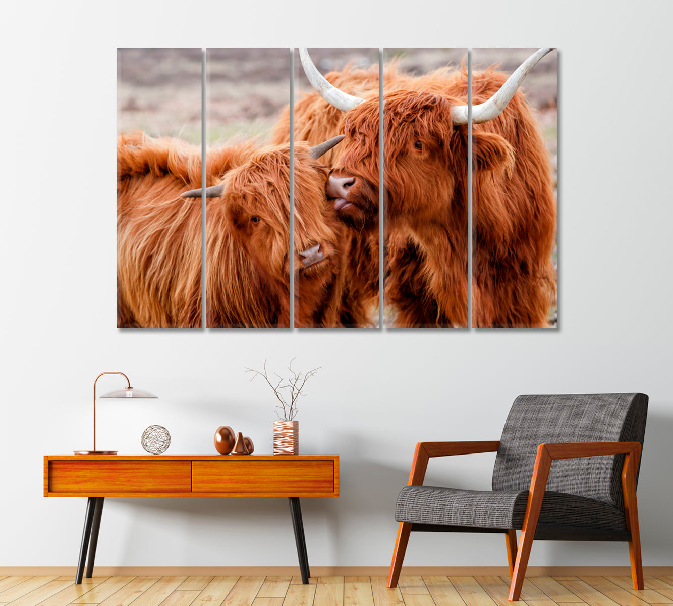 Highland Cow Family Art For Home-Canvas Print-CetArt-1 Panel-24x16 inches-CetArt