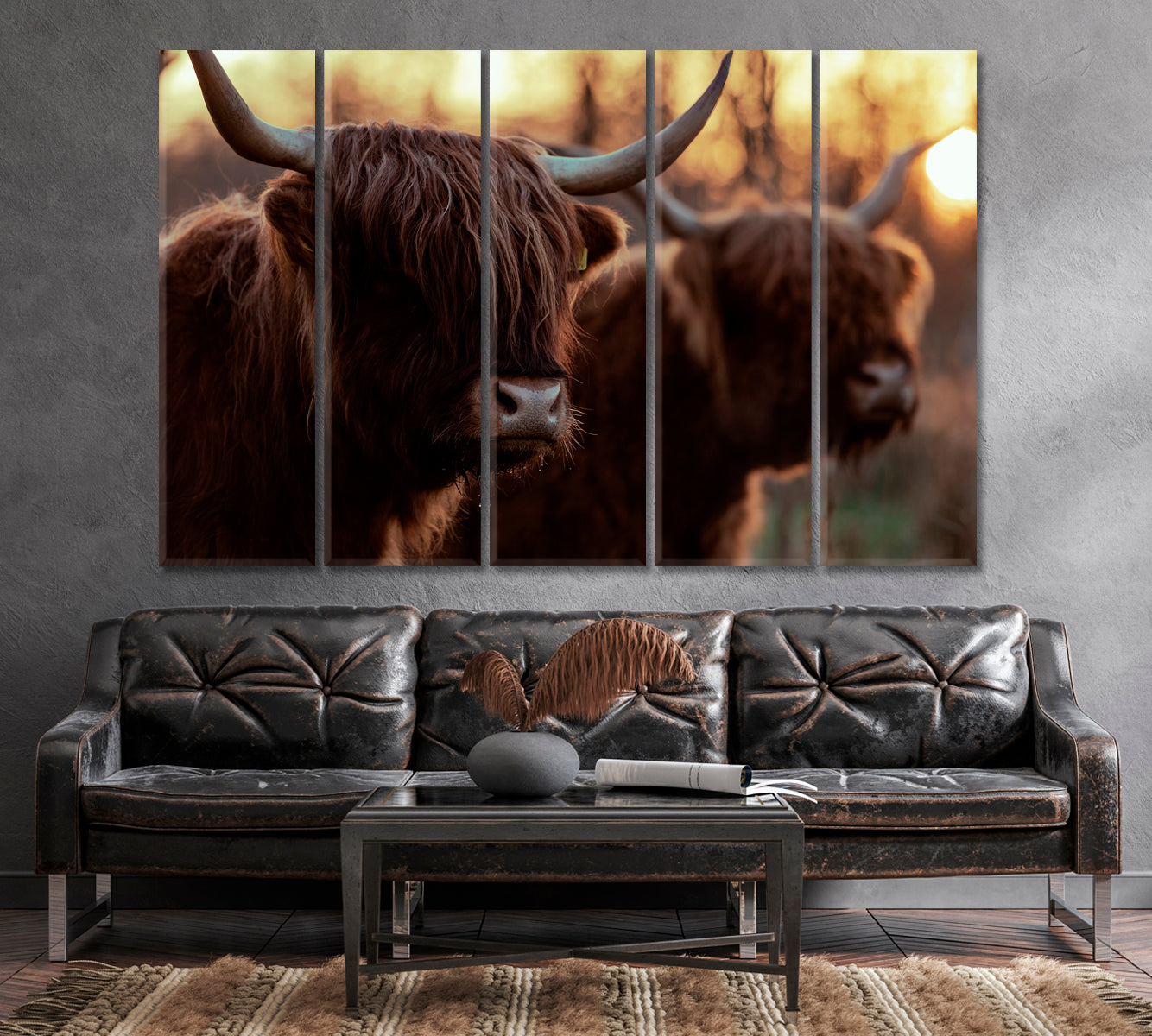 Highland Сows Trendy Giclee Print-Canvas Print-CetArt-1 Panel-24x16 inches-CetArt