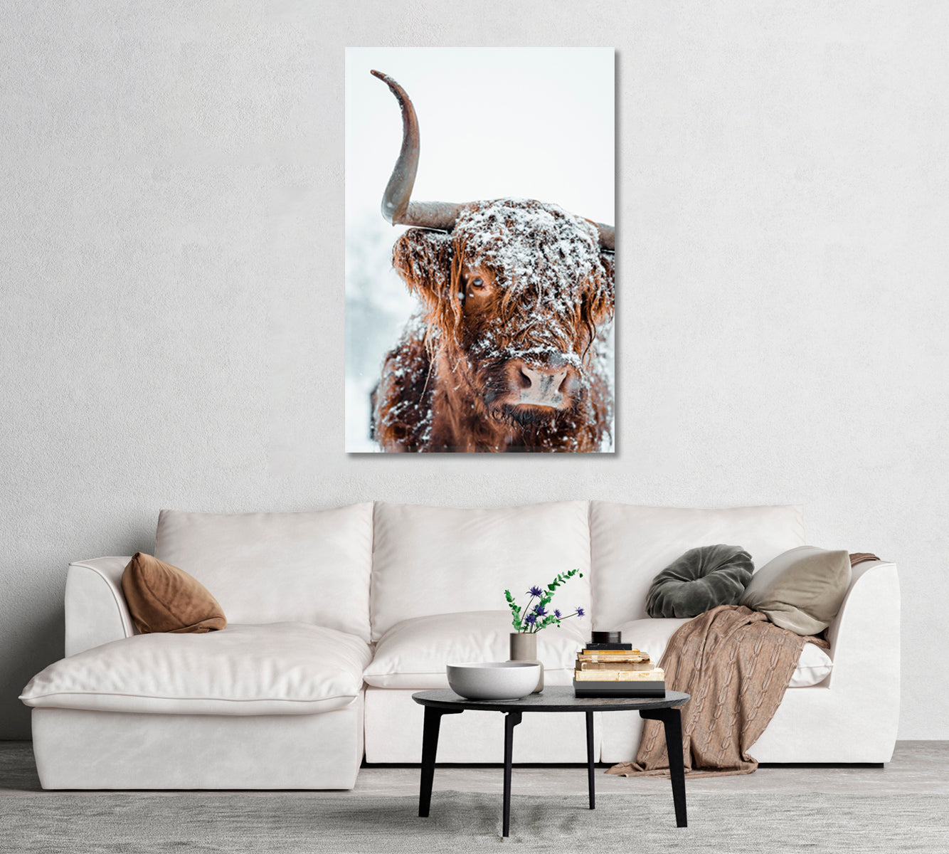 Highland Cow Covered With Snow Art Canvas-Canvas Print-CetArt-1 panel-16x24 inches-CetArt