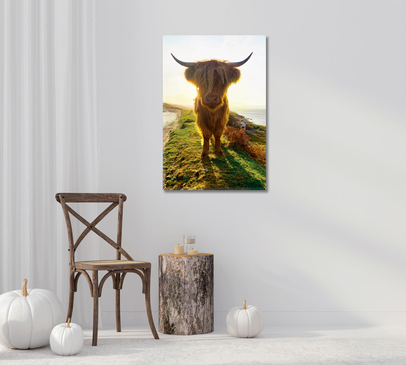 Highland Cow at Sunset Home Wall Art-Canvas Print-CetArt-1 panel-16x24 inches-CetArt