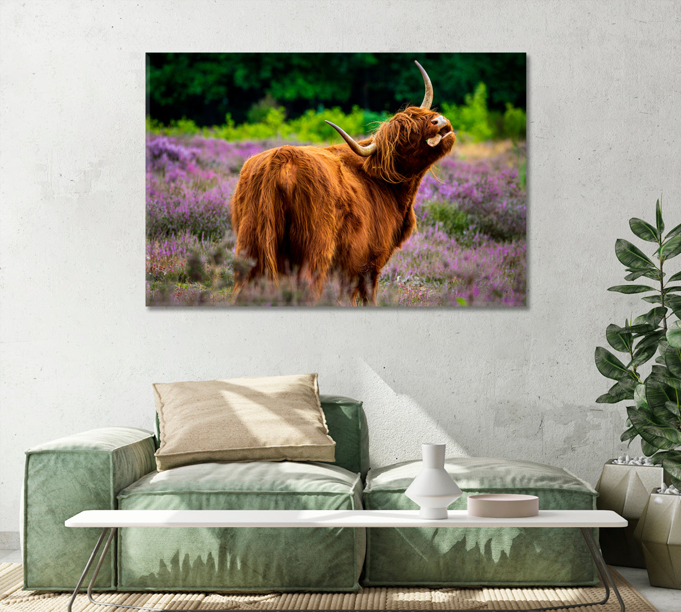 Highland Cows in Meadow Wall Art Decor-Canvas Print-CetArt-1 Panel-24x16 inches-CetArt