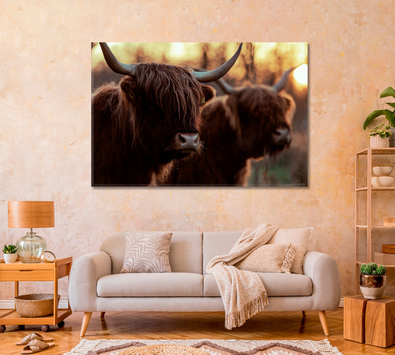 Highland Сows Trendy Giclee Print-Canvas Print-CetArt-1 Panel-24x16 inches-CetArt