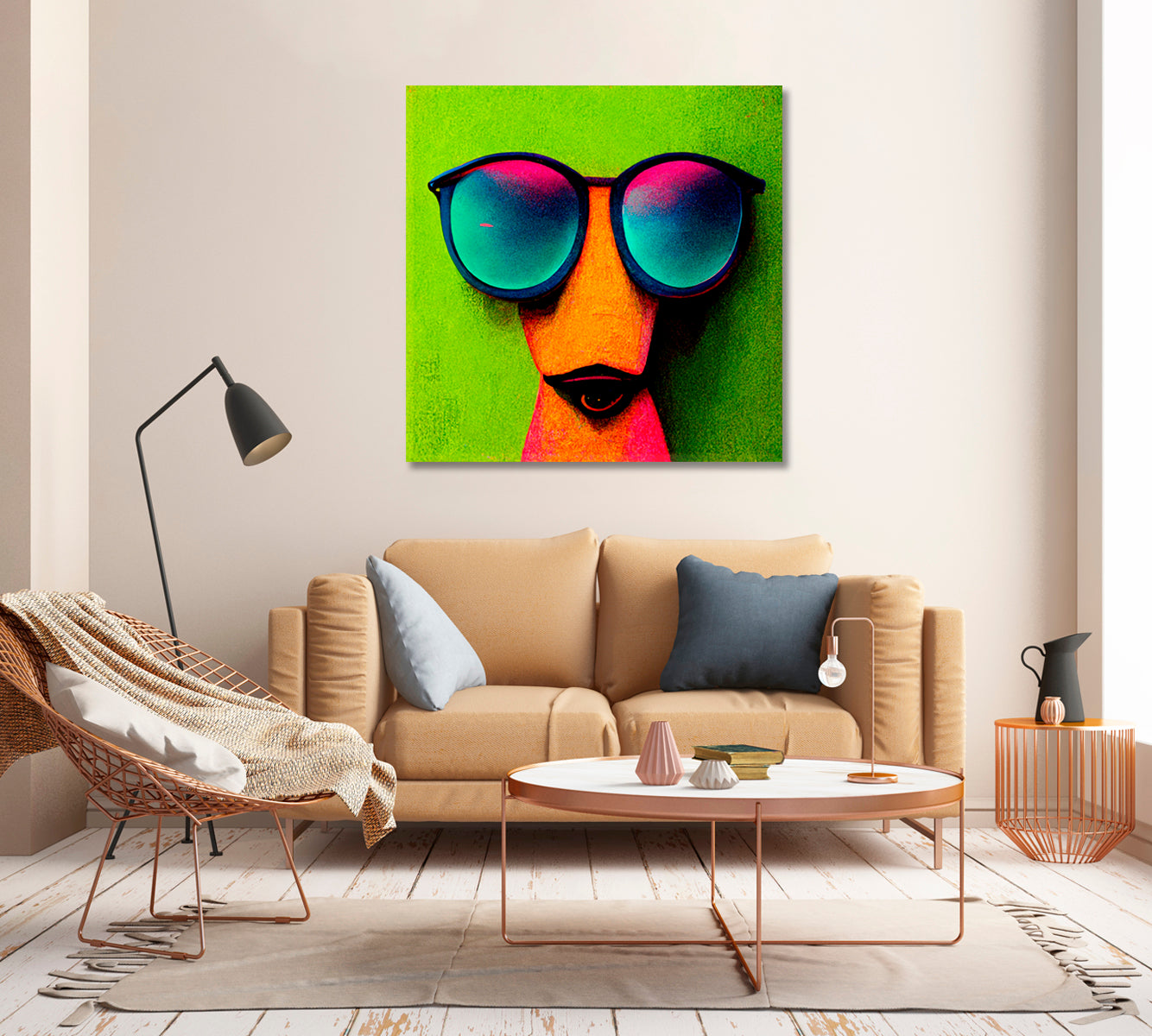 Hipster Dog in Sunglasses Modern Art-Canvas Print-CetArt-1 panel-12x12 inches-CetArt