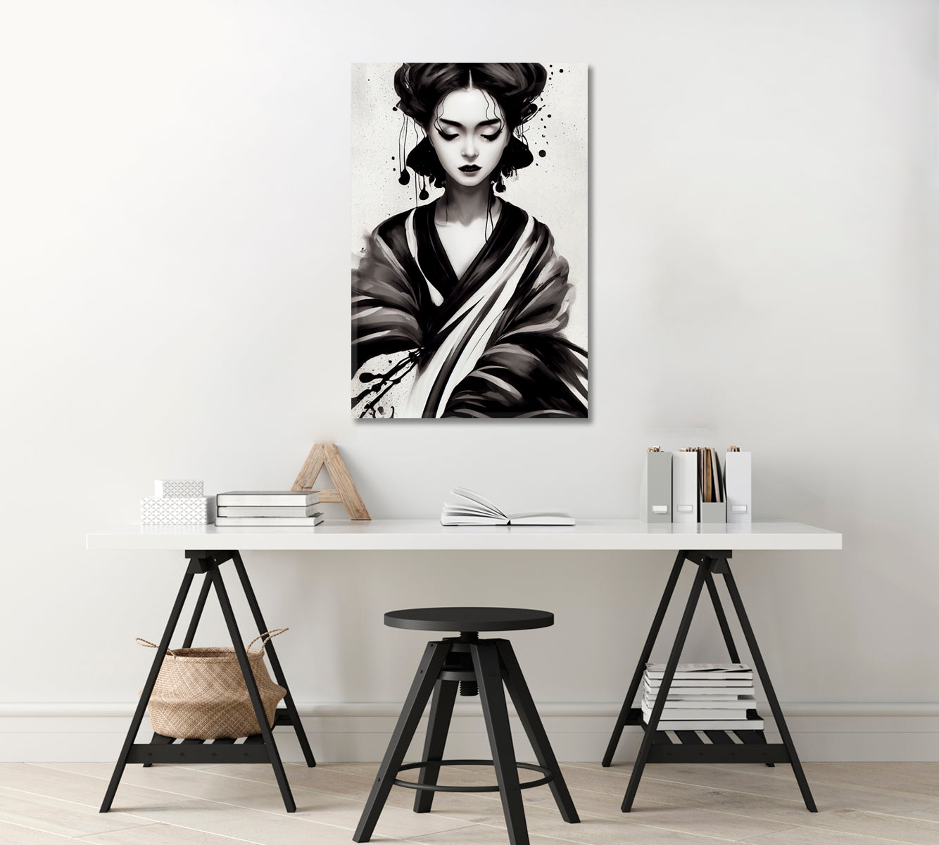 Geisha in Kimono Printing Art On Canvas-Canvas Print-CetArt-1 panel-16x24 inches-CetArt