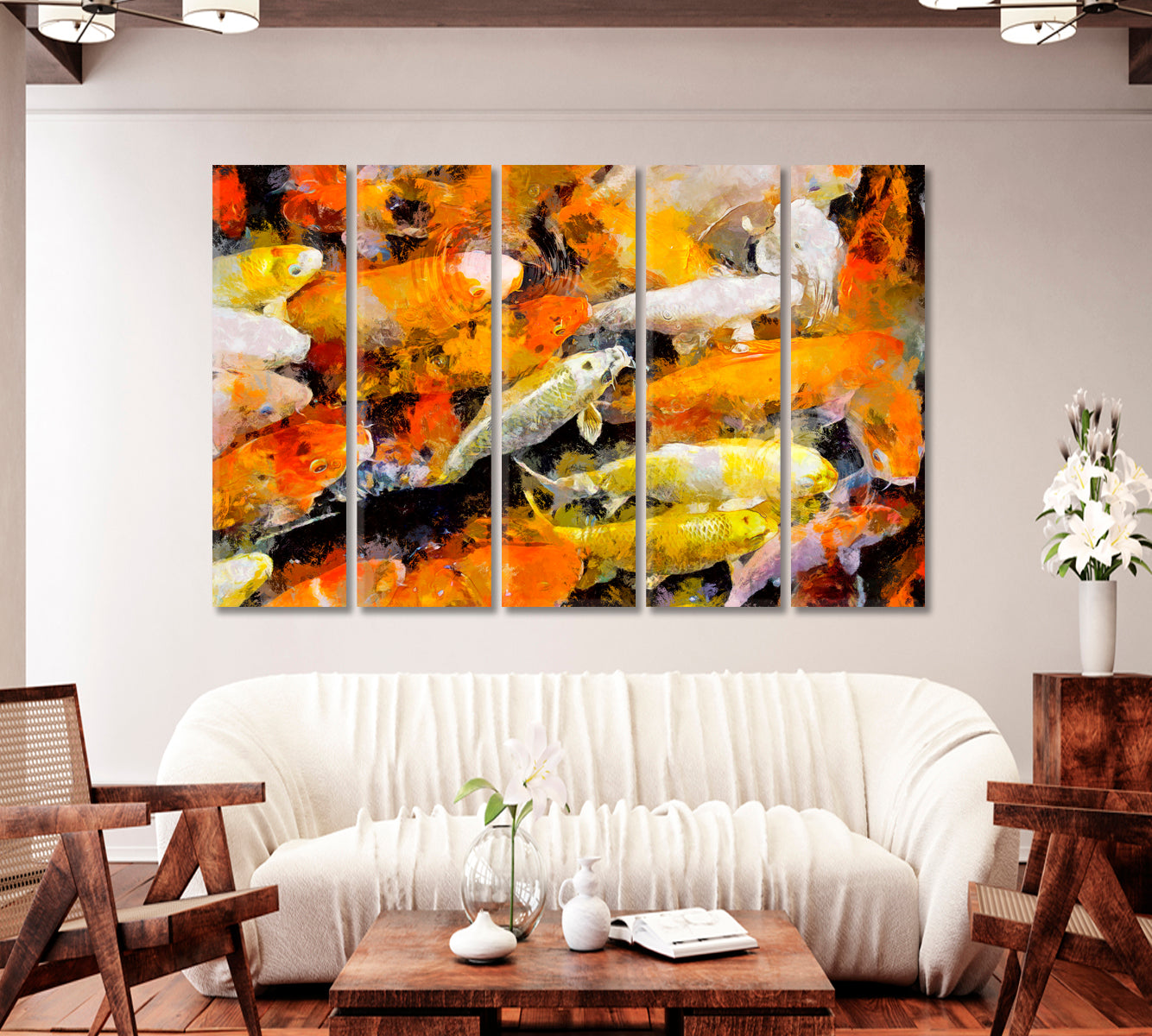 Japanese Koi Fishes Art For Home-Canvas Print-CetArt-1 Panel-24x16 inches-CetArt