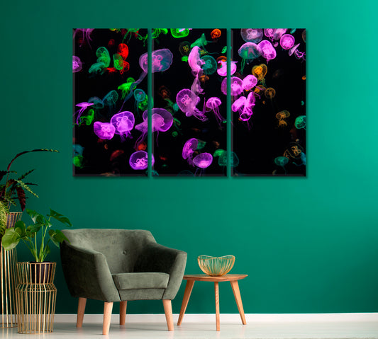 Colorful Jellyfish Underwater Home Wall Art-Canvas Print-CetArt-1 Panel-24x16 inches-CetArt