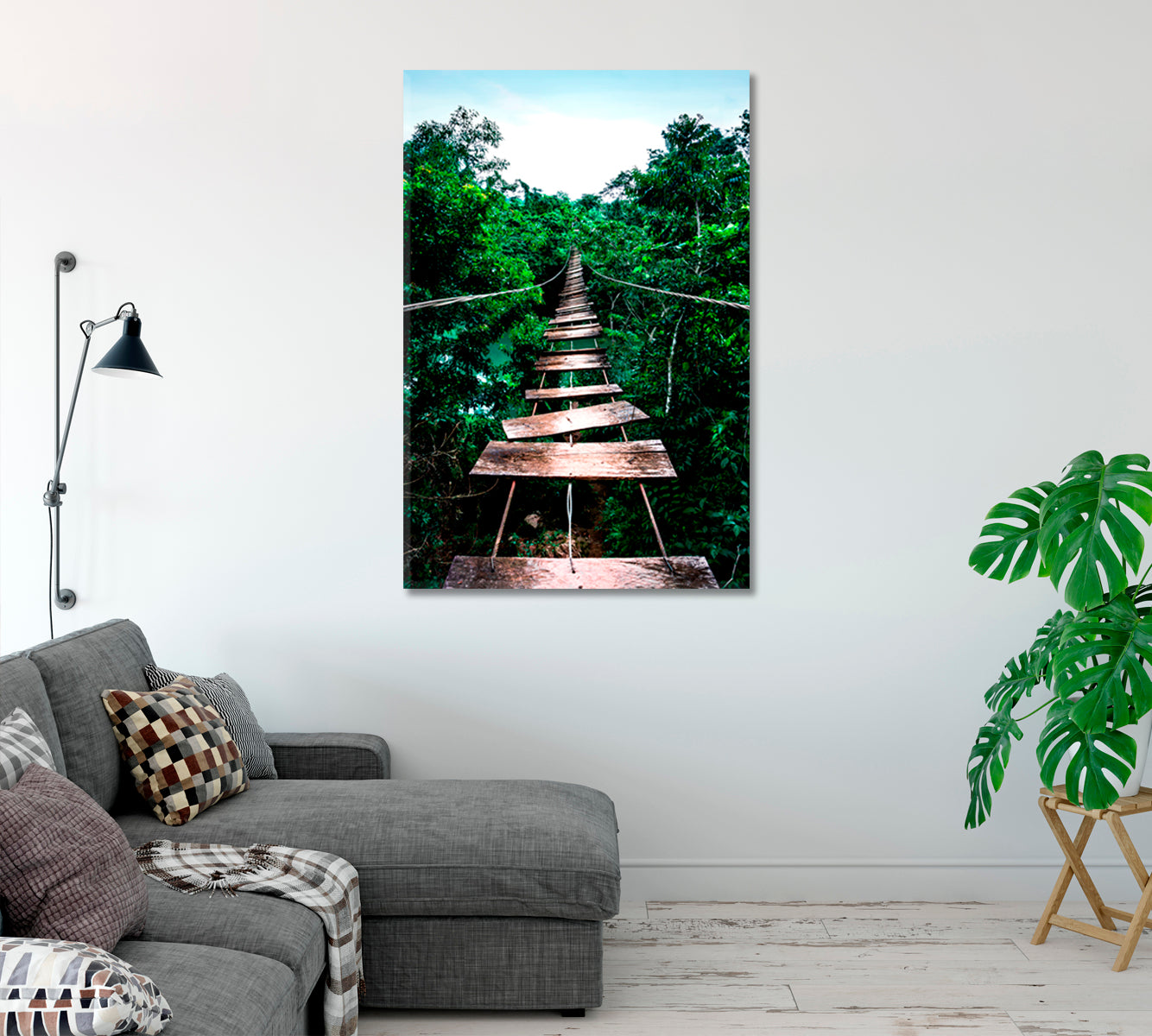 Jungle Rope Bridge Print Wall Art-Canvas Print-CetArt-1 panel-16x24 inches-CetArt